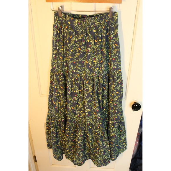 Hill House Home The Camilla Maxi Skirt Midnight Garden Cotton Tiered Navy XS - Picture 4 of 5